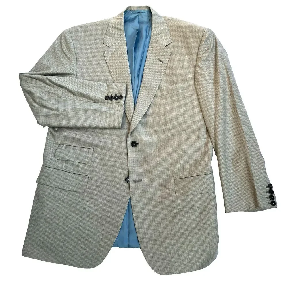 Oxxford Clothes Suit Surgeon Cuff Bespoke 42 44 S Pants 34 Check Plaid Tan Gray